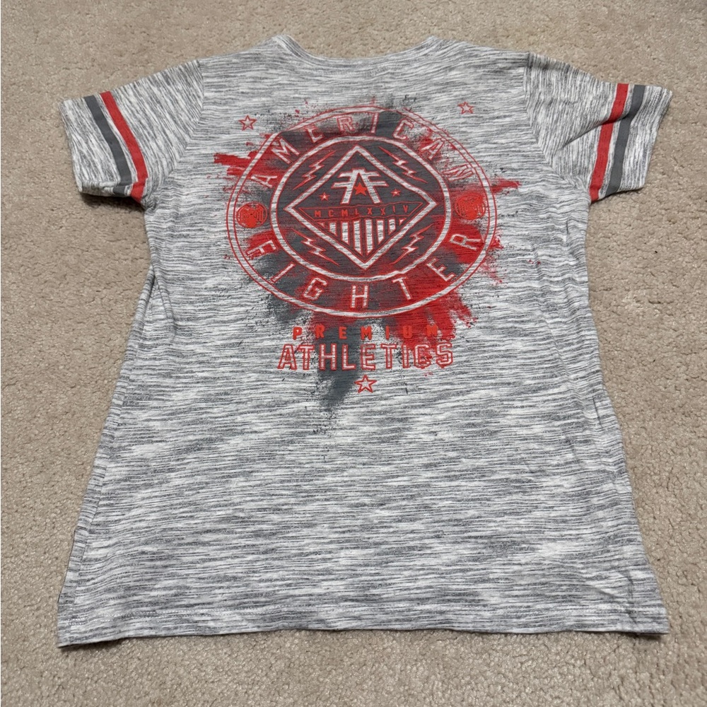 American Fighter Gray and Red Short Sleeve Tee
